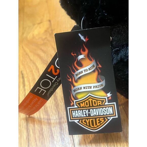 Harley Davidson Toddler Faux Fur Biker Boot Slippers Sz 10-11 Black Branded W Ha - Picture 8 of 12